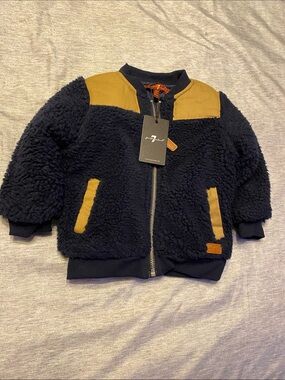 NWT 7 for all Mankind Baby Boy Navy Blue Sherpa Full Zip Jacket Size 12 MONTHS